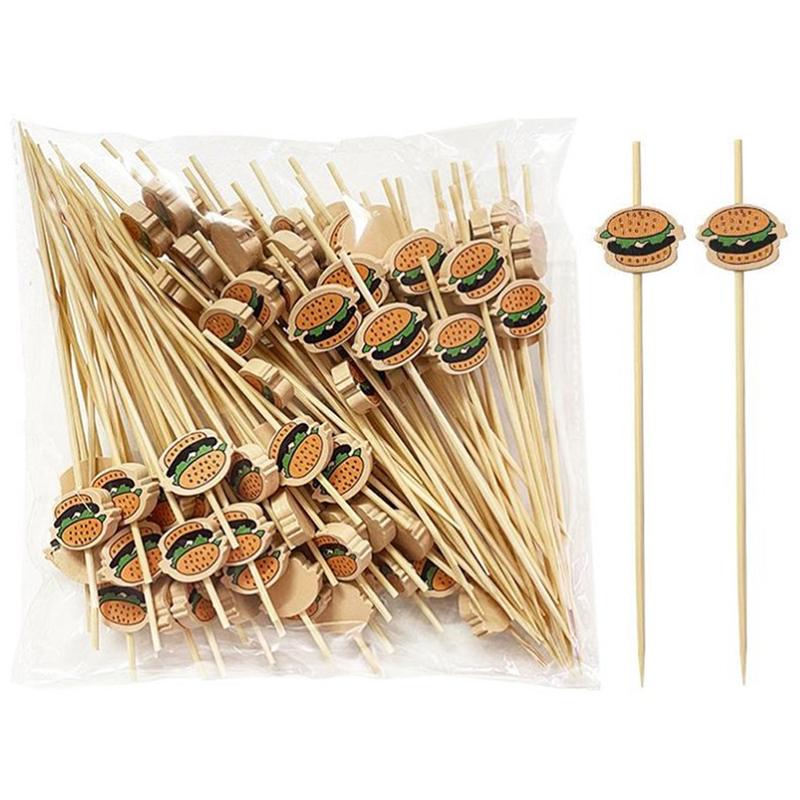 Food Snacks Party - 100Pcs Hamburger Garnish Bamboo Sticks Disposable