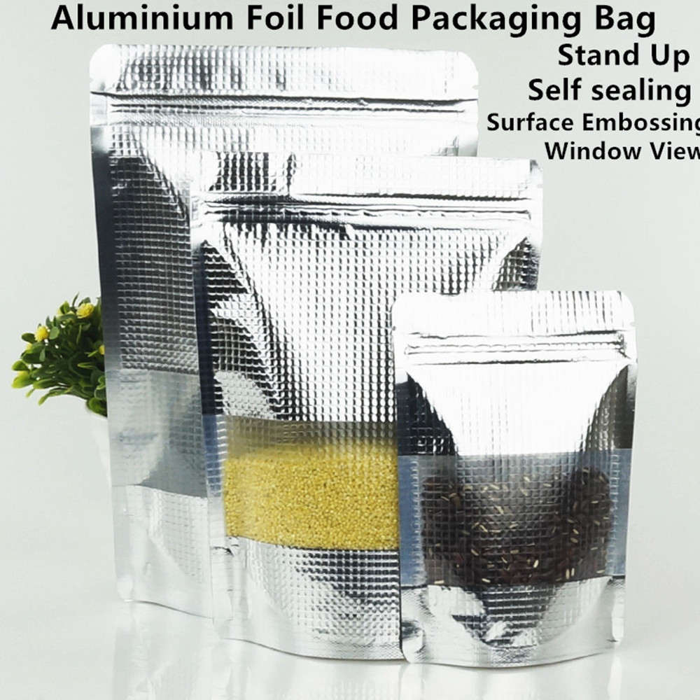 Food Packed Snacks - 100pcs Silver Aluminum-Coated Textured Matte Window